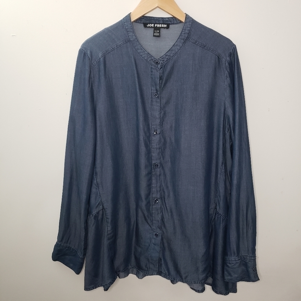 Joe Fresh Blue Women Button Down Shirt Size L